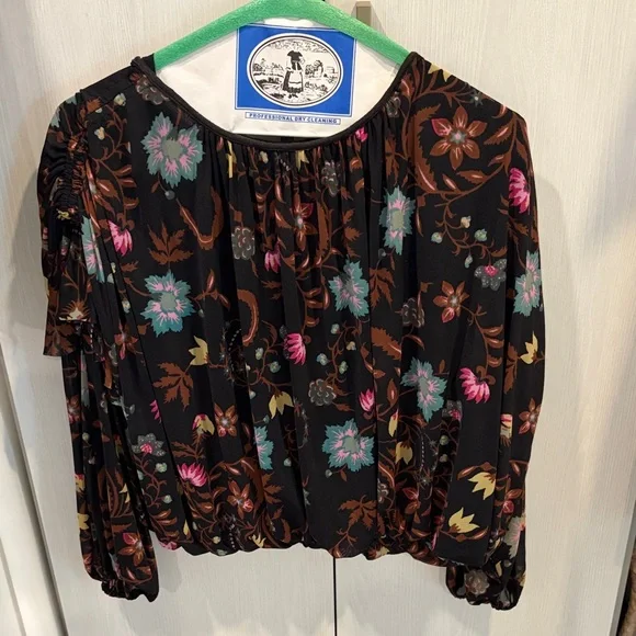 Free People Black Floral Boho Peasant Blouse - Picture 2 of 5